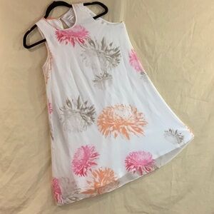 Calvin Klein Petite Floral Sleeveless Dress. White with Pink, Orange & Gray